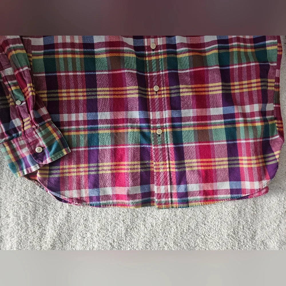J. CREW Summer Plaid 100 % Cotton Button Down Slim Fit Shirt | SZ L